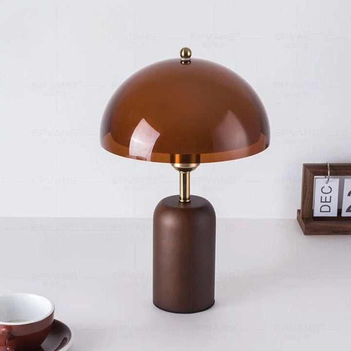 Kaia Solid Walnut and Amber Glass Table Lamp