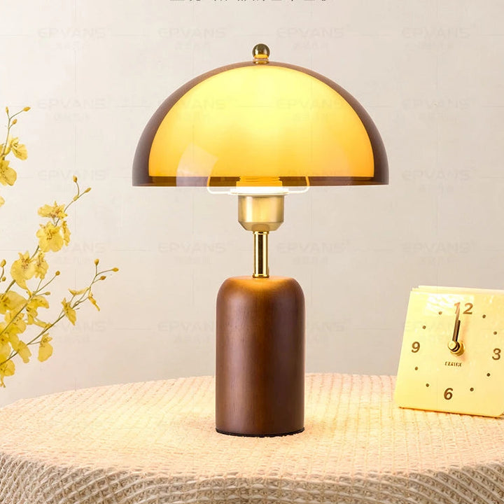 Kaia Solid Walnut and Amber Glass Table Lamp