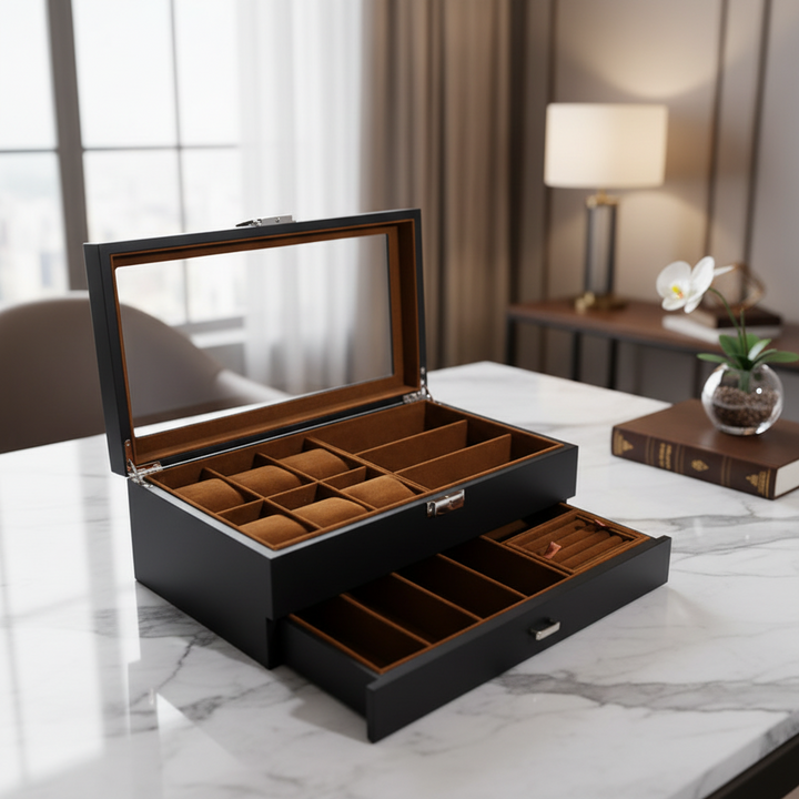Deluxe Multi‑Compartment Jewelry & Watch Case