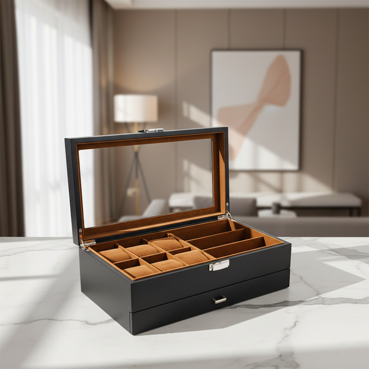 Deluxe Multi‑Compartment Jewelry & Watch Case