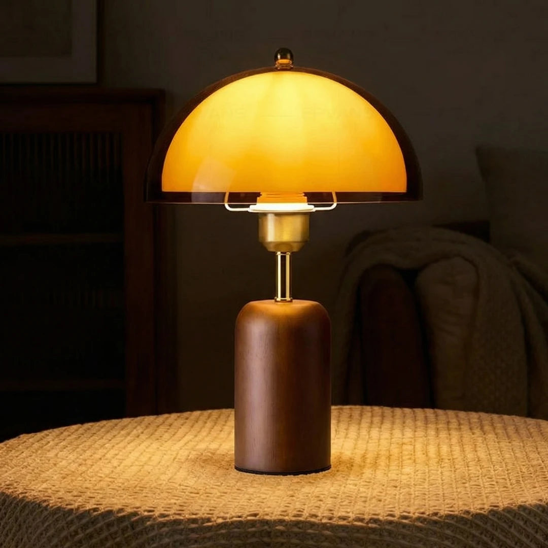 Kaia Solid Walnut and Amber Glass Table Lamp