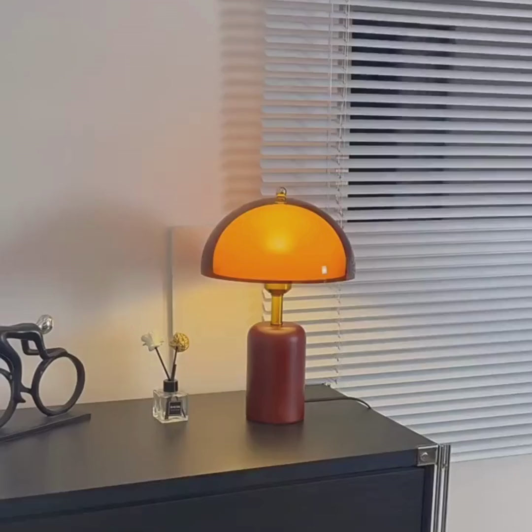 Kaia Solid Walnut and Amber Glass Table Lamp