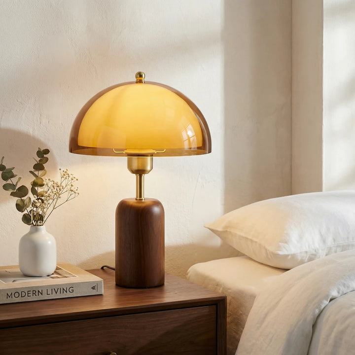 Kaia Solid Walnut and Amber Glass Table Lamp